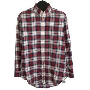 LANDS' END Tailored Fit Red Blue Plaid Button Down Shirt Men's 17-33